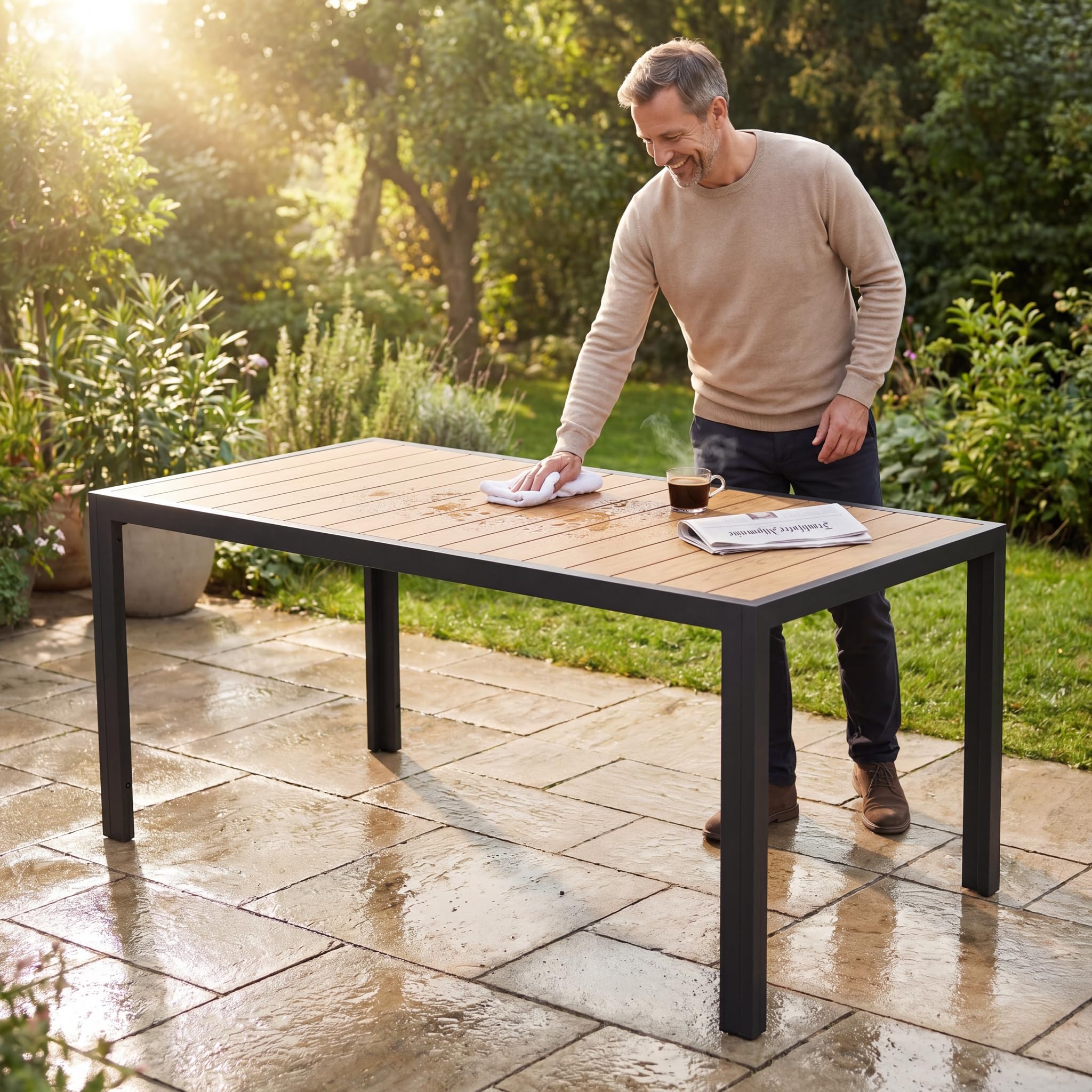 JUMMICO Gartentisch aus Aluminium mit Holzoptik, Wetterfester Outdoor Tisch in 150cm oder 189cm, Stabiler Esstisch für Garten und Terrasse