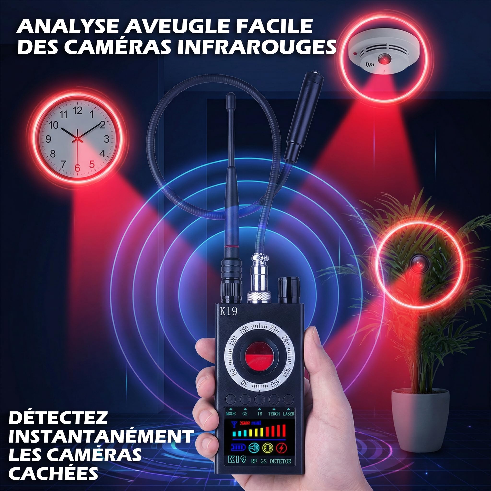 Détecteur Caméra Cachée Anti-Espion avec eBook Guide Complet – Scanner RF pour GPS et Micros Espions, Détecteur d'Écoute sans Fil, Appareil Portable pour Maison Bureau Hôtel Protection Vie Privée