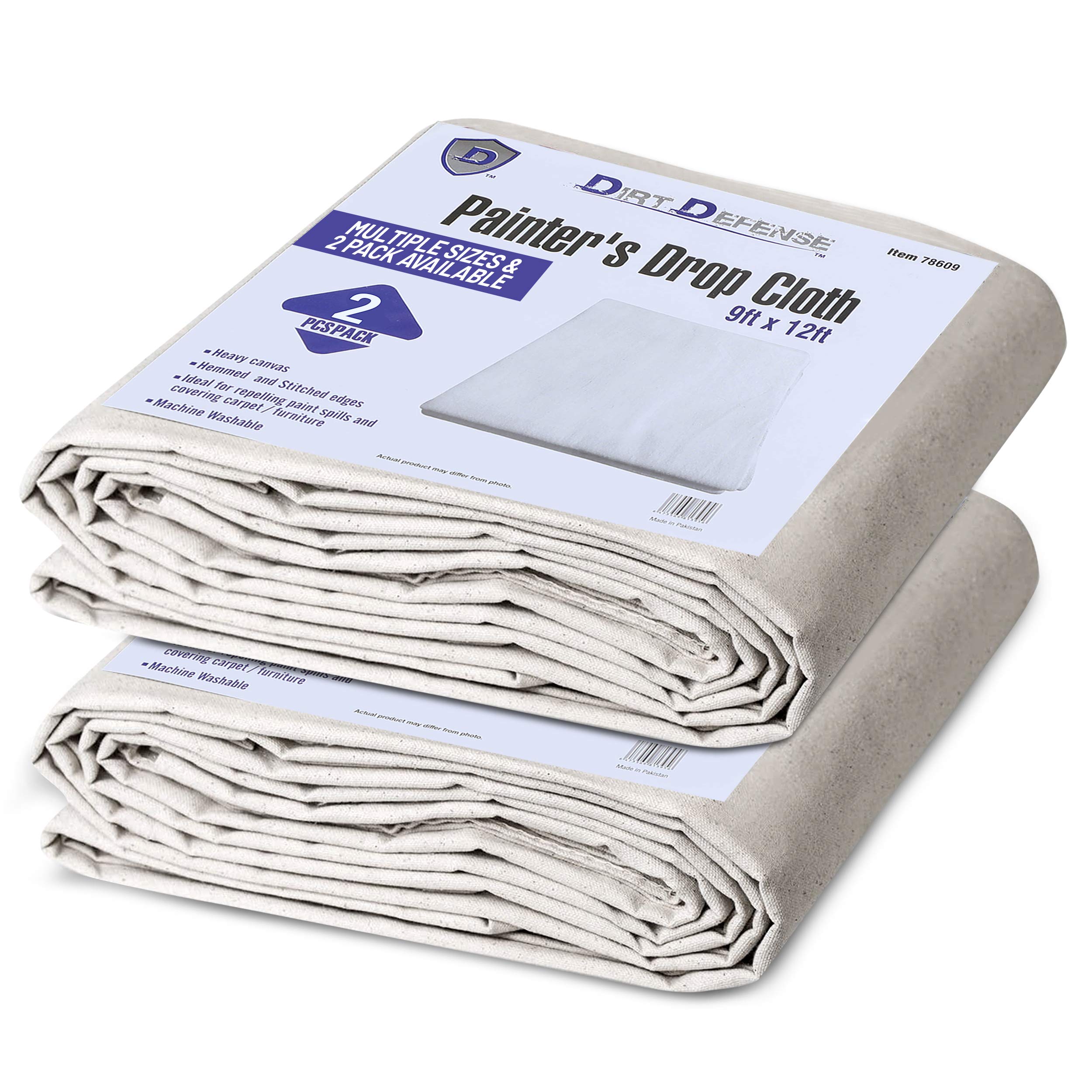 DIRT DEFENSE KEXMY Pack of 2: Cotton & Heavy Canvas Drop Cloth 9ft x 12ft