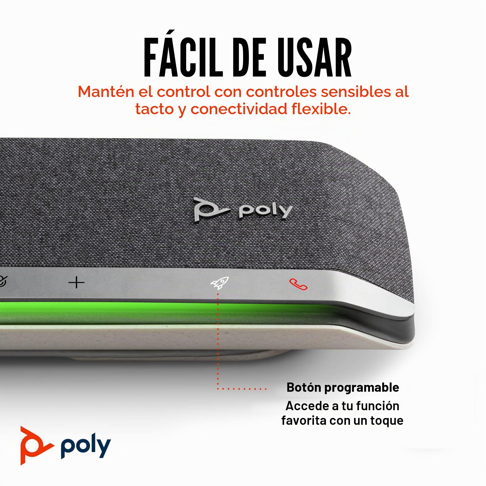 Altavoz manos libres inteligente Poly Sync 40+ - Espacios de trabajo flexibles - Se conecta a PC mediante un adaptador BT600 y a teléfonos inteligentes a través de Bluetooth - Funciona: Teams y Zoom