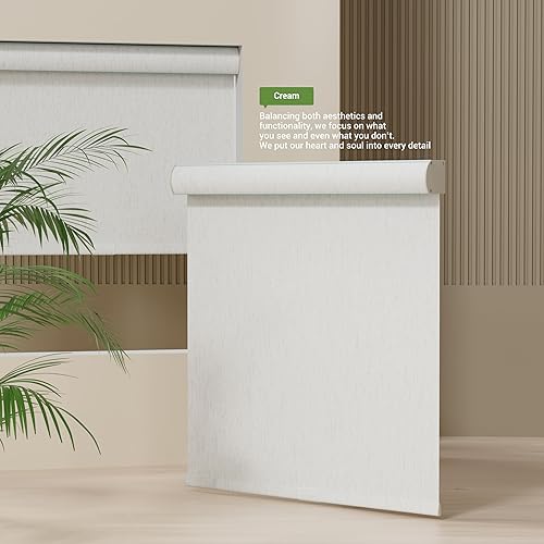 Miniatura 2 de Boolegon Persianas enrollables opacas de tela de lino sin cordones con cenefa de cassette, con aislamiento térmico, oscurecimiento de habitación,