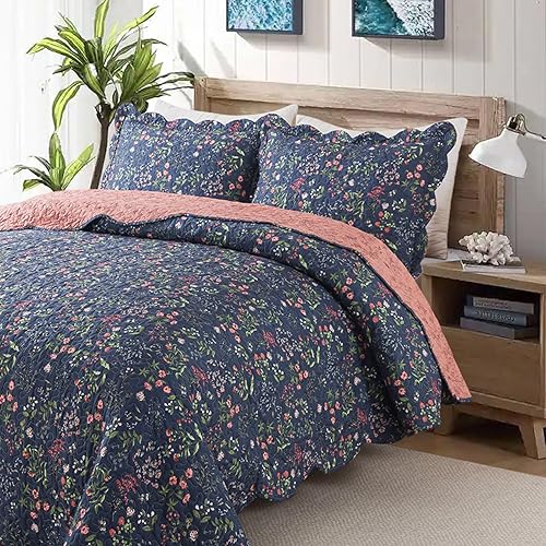 Miniatura 137 de Travan - Juego de edredón de 3 piezas reversible y ligero, ropa de cama con fundas de almohada para todas las estaciones, estampado floral marrón