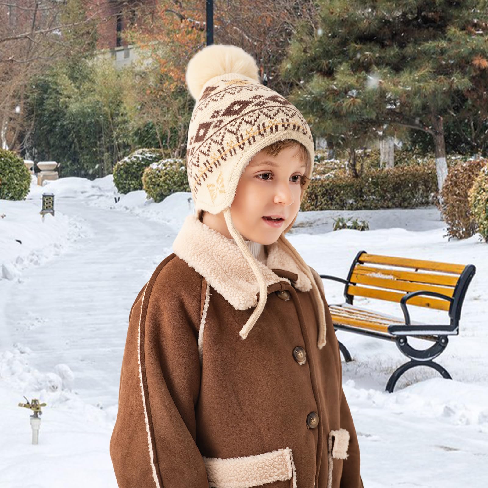 Juego de 3 piezas de invierno para niños con forro polar y gorra, polaina para el cuello, guantes para 3-8 años con pompón, cálidos, pantalla táctil, nieve, escuela, uso al aire libre