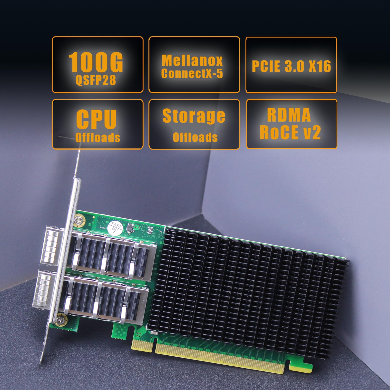 GLOTRENDS ST7338 2 porte da 100Gb QSFP28 Scheda di rete Ethernet con controller Mellanox ConnectX-5, interfaccia PCIe 3.0 X16, RDMA (RoCE), non Infiniband
