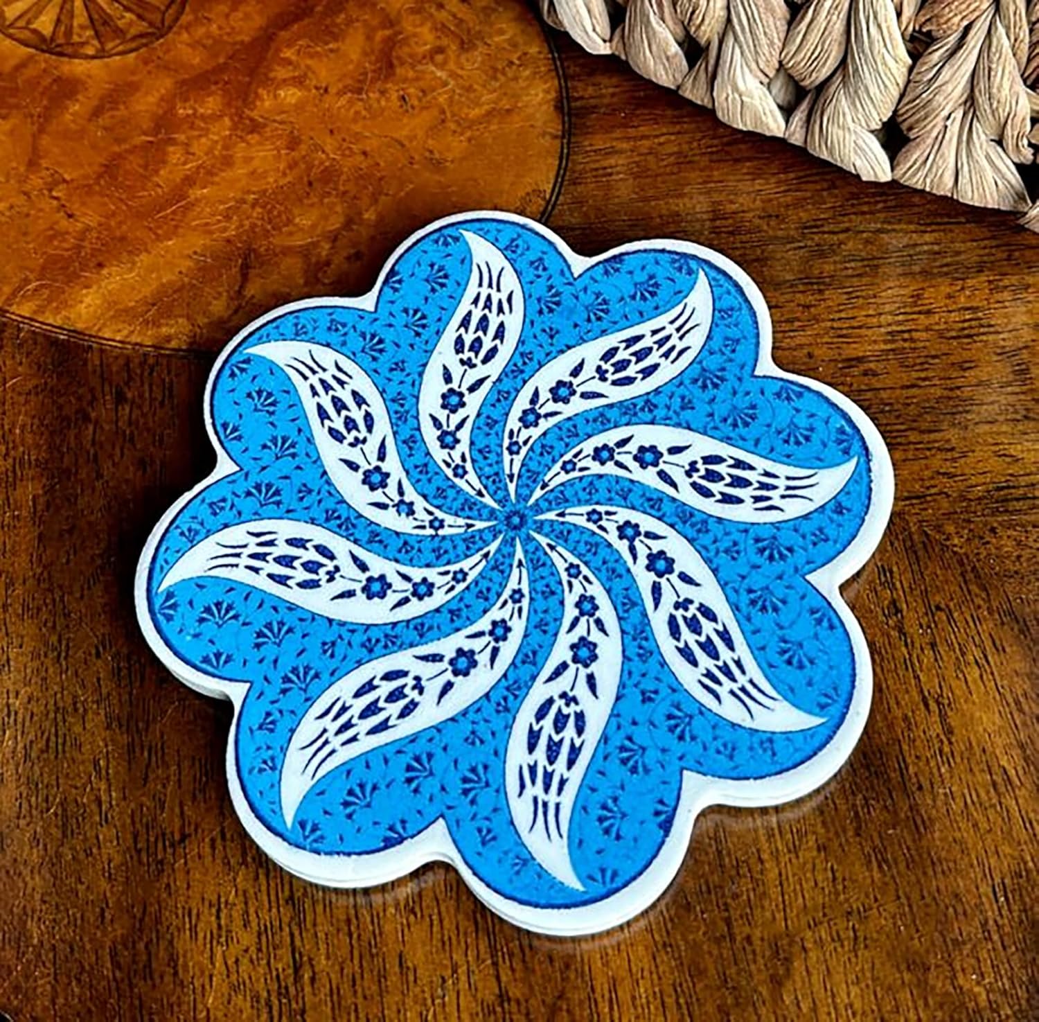 Copper Cezve (turka) Set of 3 with Gift Ceramic Trivet, Stovetop Coffee Maker, Cezve Ibrik Briki with Wooden Handle & Wooden Spoon, Hand Engraved