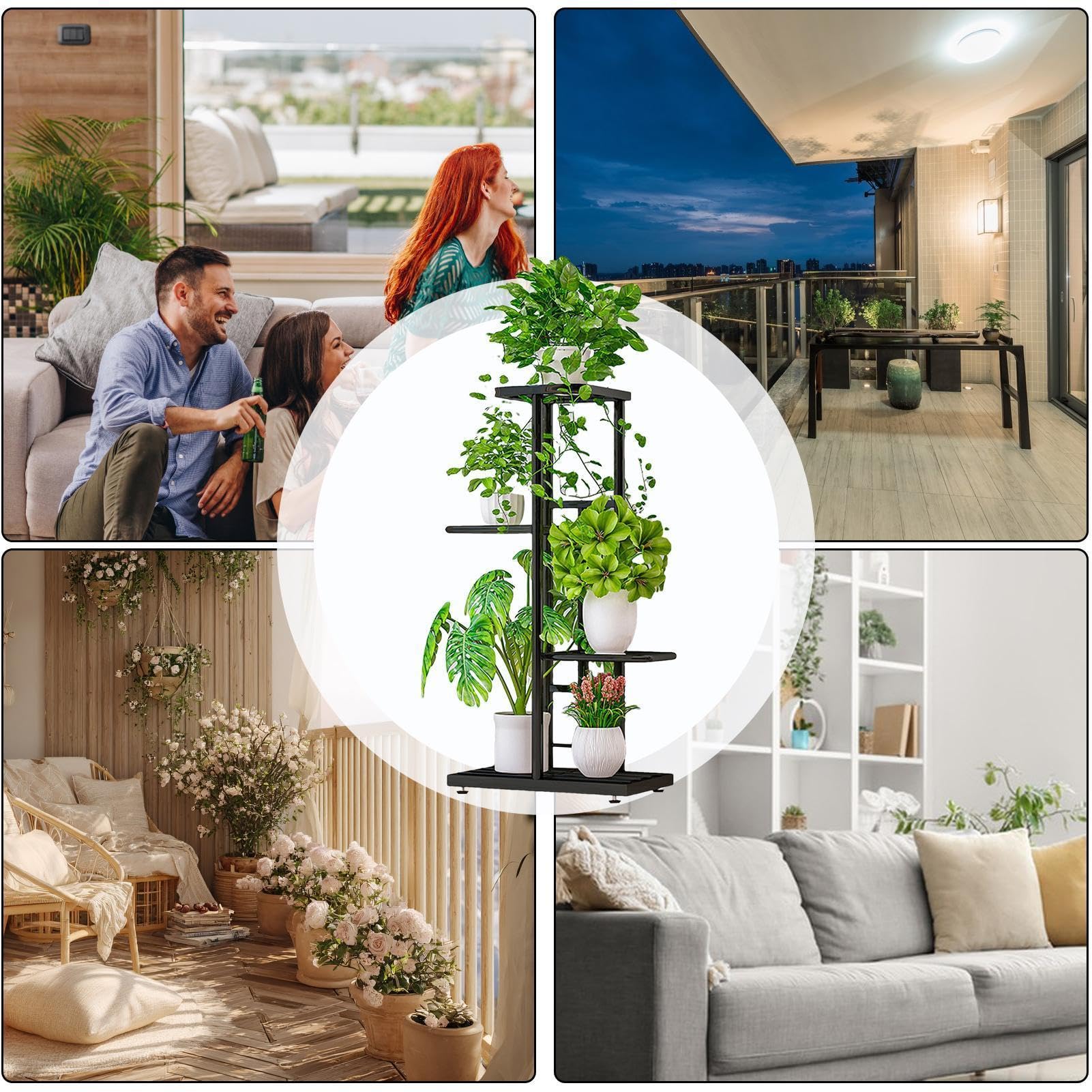 Supporto per piante per esterni, 4 ripiani, , resistente e | Supporto per vasi da fiori per interni ed esterni, giardino, terrazza, balcone e soggiorno