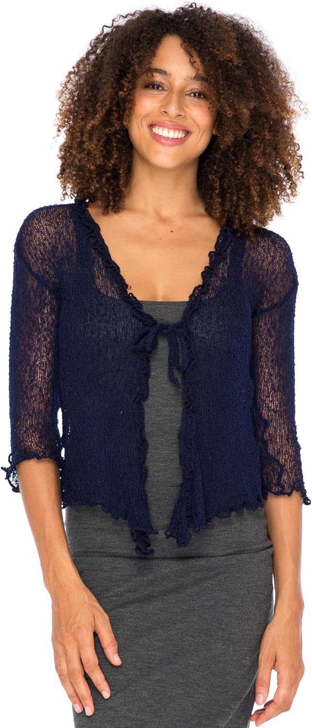 Back From Bali Womens Sheer Shrug Ruffle Cardigan Lightweight Sweater Bolero Arm Cover
