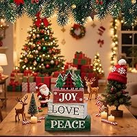 Vista 6 de 4 piezas de decoración de mesa de Navidad, centro de mesa de árbol de Navidad, señal de alegría, paz, amor, señal de árbol decorativa rústica