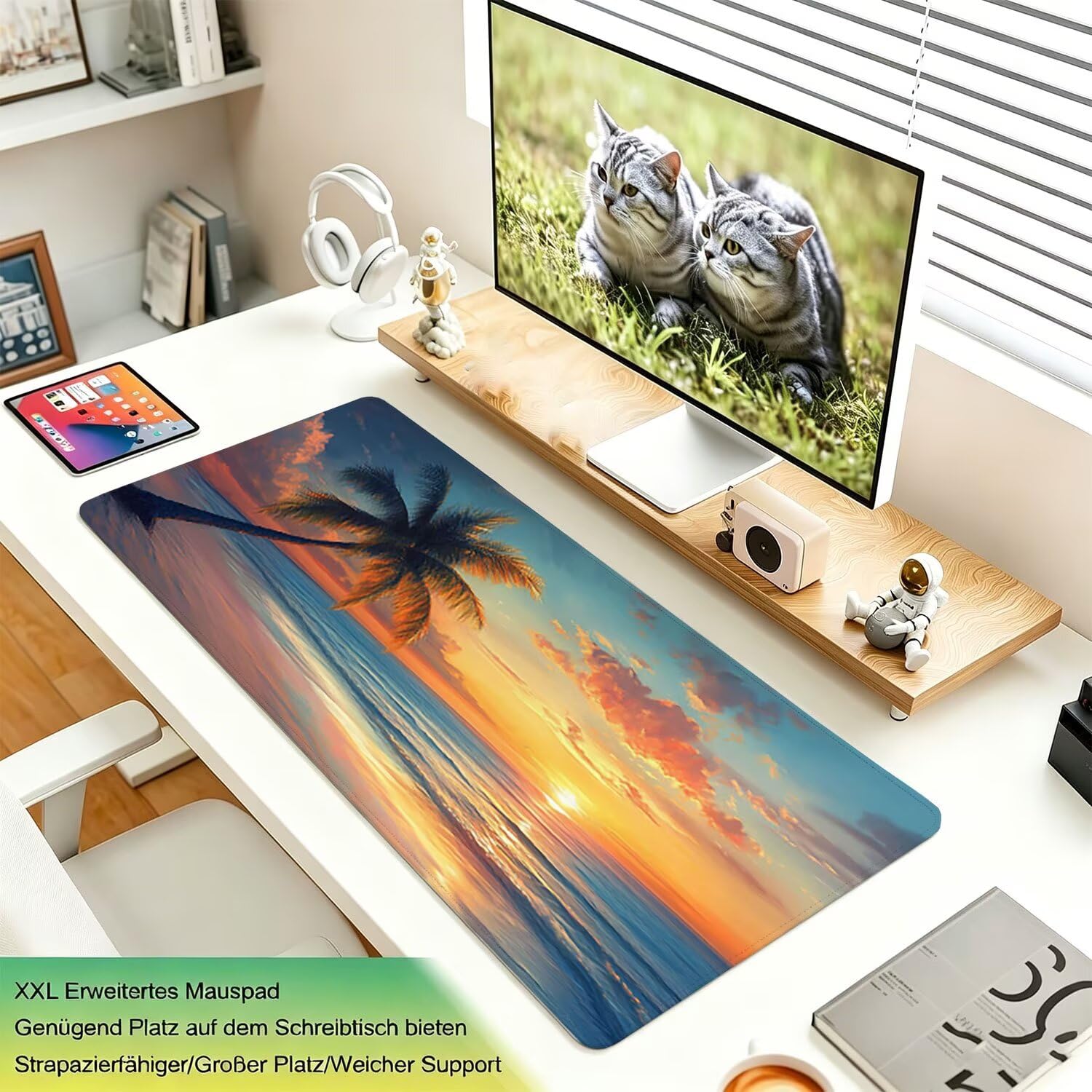 Tappetino Mouse Gaming XXL, 1200x600x4mm spiaggia palme cocco 0x0-201 | Tappetino Scrivania con Base in Gomma Antiscivolo Bordi Cuciti per Computer, PC, Migliora la Precisione e la Velocità