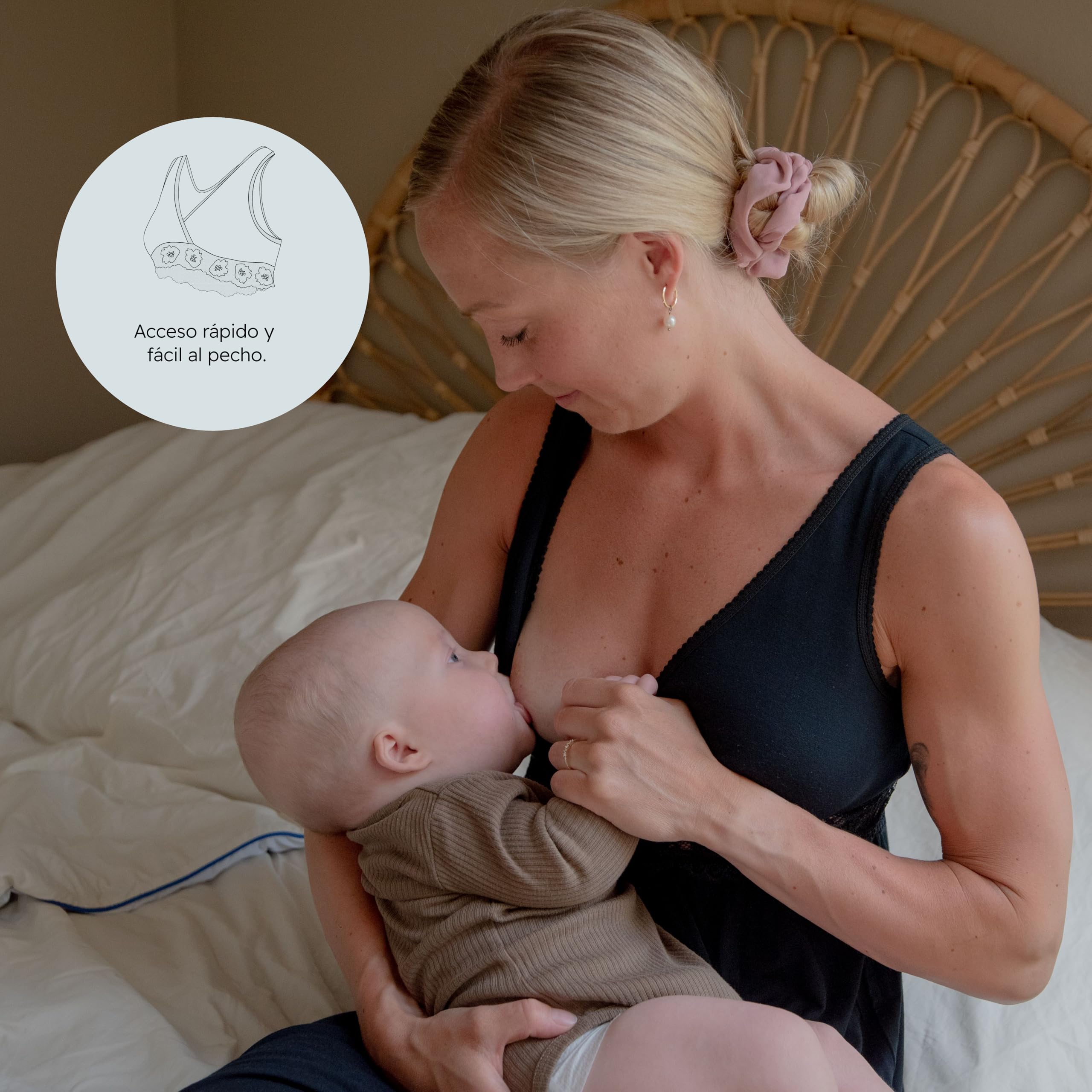 Carriwell Sujetador Orgánico de Lactancia para Dormir | Sujetador de Maternidad sin Costuras y con Encaje | Algodón Orgánico Suave y Transpirable | Confort Nocturno y Acceso Fácil | S-XL