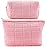 ZLFSRQ 2Pcs Makeup Bag for Women Trendy Large Capacity Cosmetic Bags Plush Pencil Case Pink Checkered Pouch for Purse Coquette Zippered Toiletry Bag Organizer Y2K Aesthetic Pencil Pouch