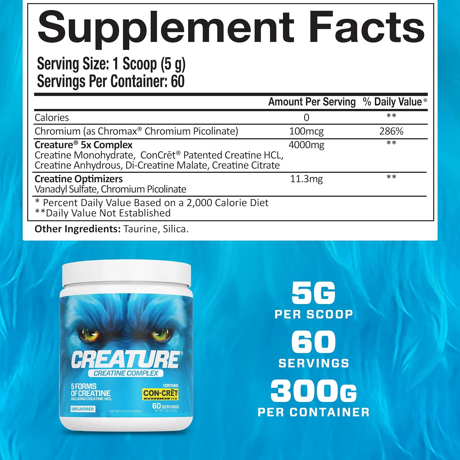 CREATURE® Creatine Complex - Creatine Monohydrate Powder with 5 Types of Creatine Including Con-Crēt® Creatine HCL, Promotes Muscle, Strength, Endurance, Brain Health, Unflavored, 300g, Pack of 2 - Image 3