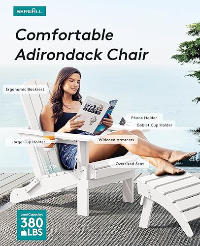 Miniatura 3 de SERWALL Adirondack Chair with Cup Holders - Composite Adirondack Chairs HDPE Outdoor Chairs Weather Resistant- White