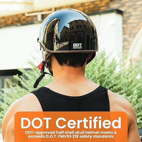 Miniatura 7 de Casco de motocicleta aprobado por DOT, medio casco ligero de cara abierta con visera abatible, estilo retro Cruiser para hombres y mujeres