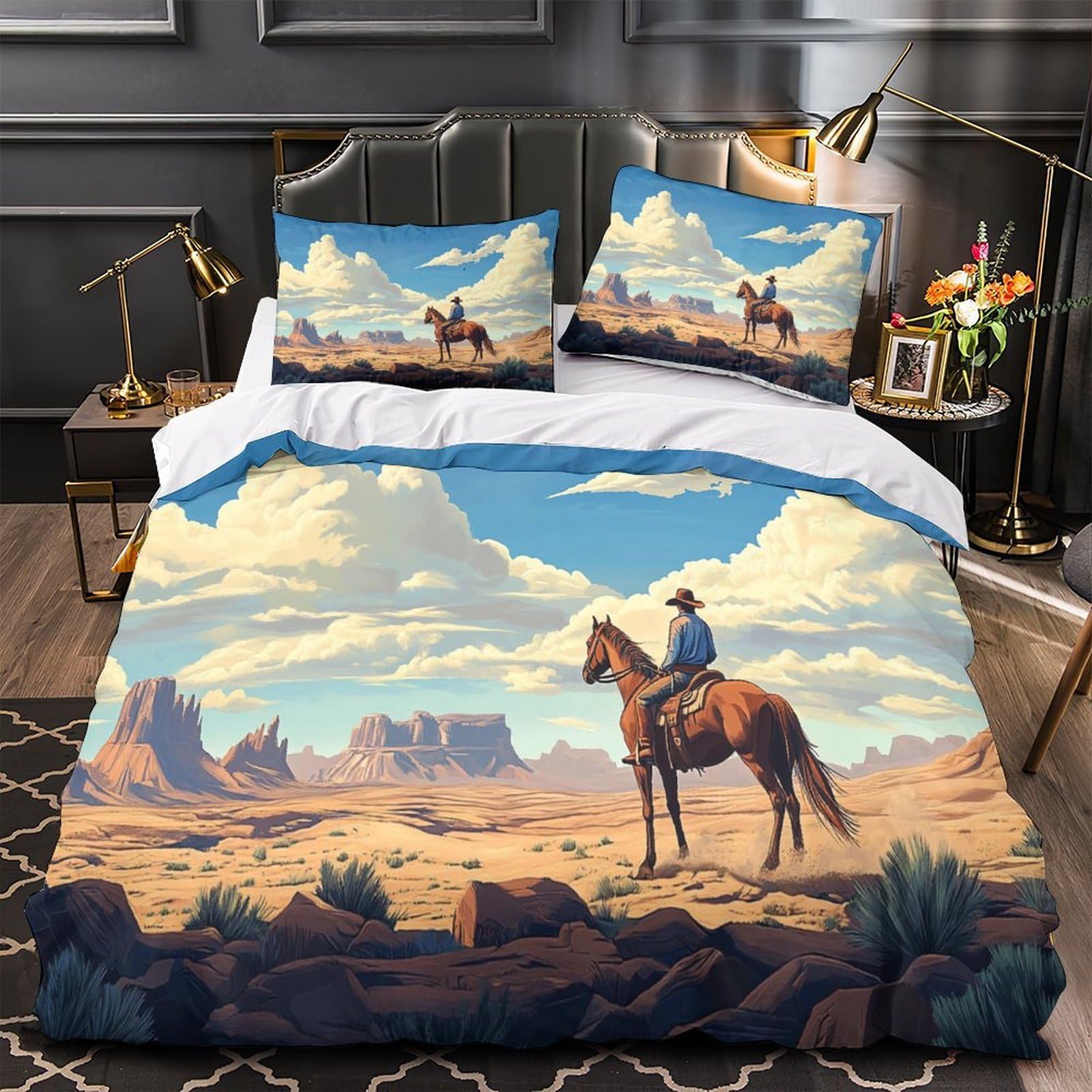 Housse couette cowboy hypoallergénique contre allergies lit