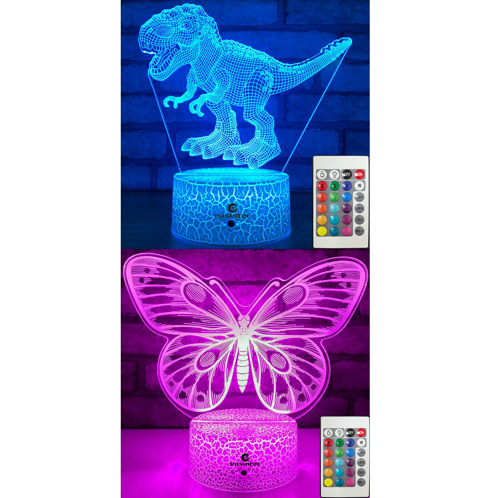 easuntec T-rex Dinosaur + Butterfly 3D Night Light (2 in 1 Bundle)
