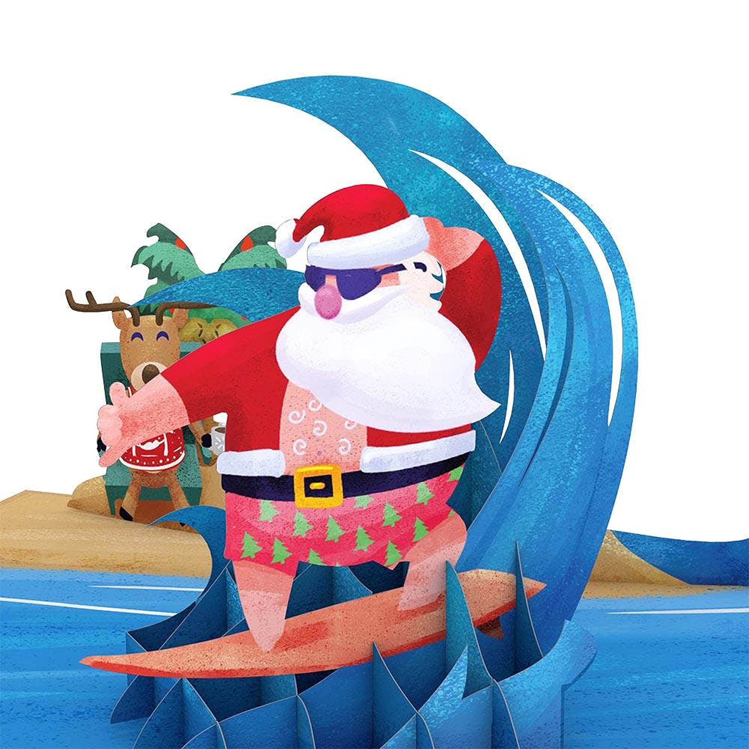 Lovepop Christmas Pop-Up Card for Her and Him - 3D Holiday Greeting Cards for Boys, Girls, Men, Women - Surfing Santa 5" x 7" Warm Wishes - Blank Note