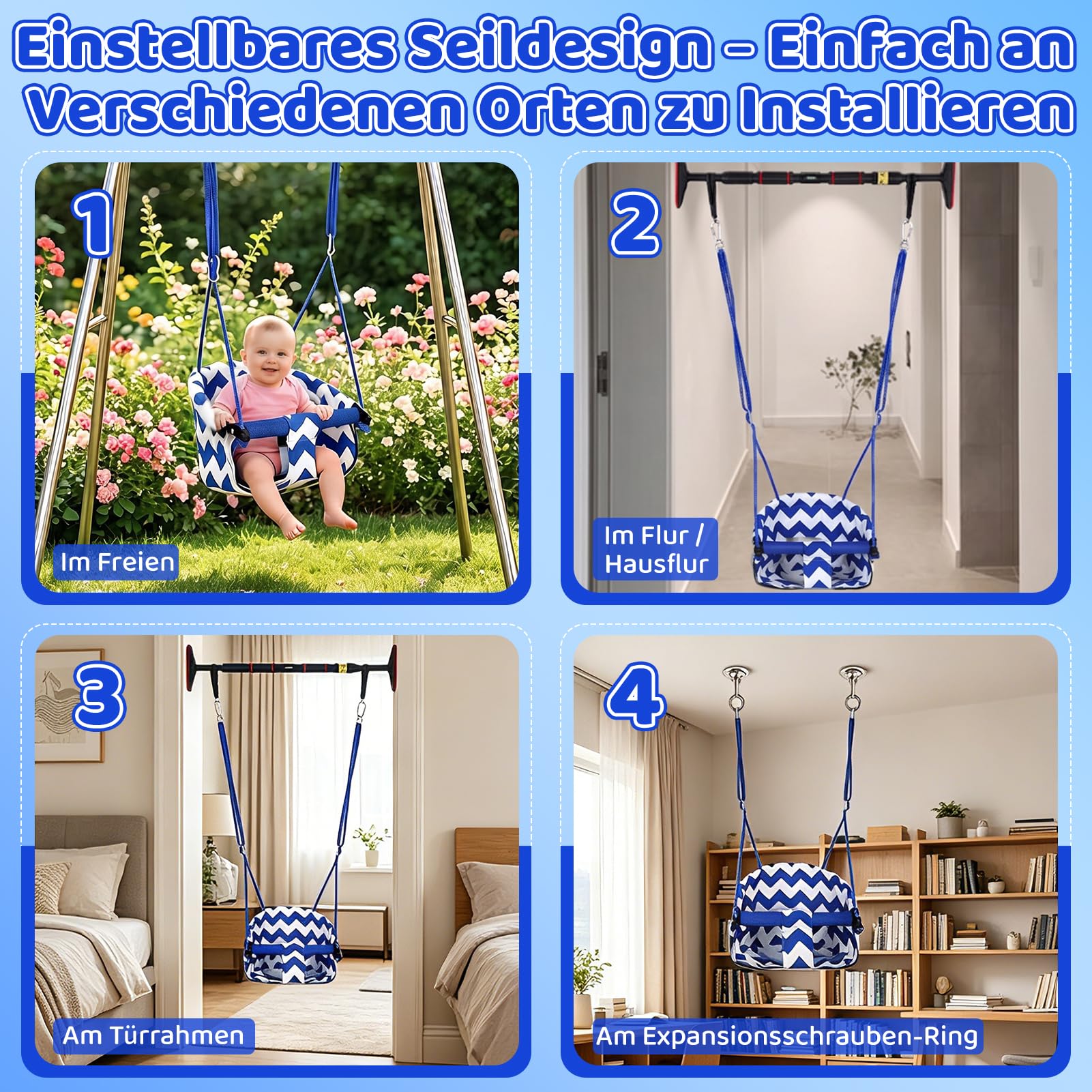 Balancoire Bebe,Siege Balancoire Bebe pour Intérieure et Extérieure Dès 6 Mois et Plus,Balancoire Exterieur avec Ceinture De Sécurité Et Corde Réglable,Balancoire Enfant Résistante jusqu'à 100KG+