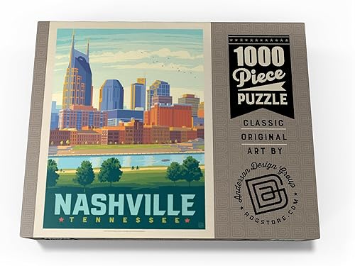 Miniatura 4 de Nashville Skyline Summer On The Riverfront, póster vintage, rompecabezas premium de 1000 piezas para adultos