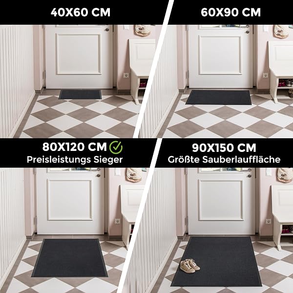 Carpet Diem Fußmatte, einfach sauber I Schmutzfangmatte Eingangsbereich - Fussmatte Innen & Außen, rutschfeste Türmatte, Schmutzfang Teppich für Haustür I Fußabtreter in Anthrazit-Schwarz 40x60 cm - 4