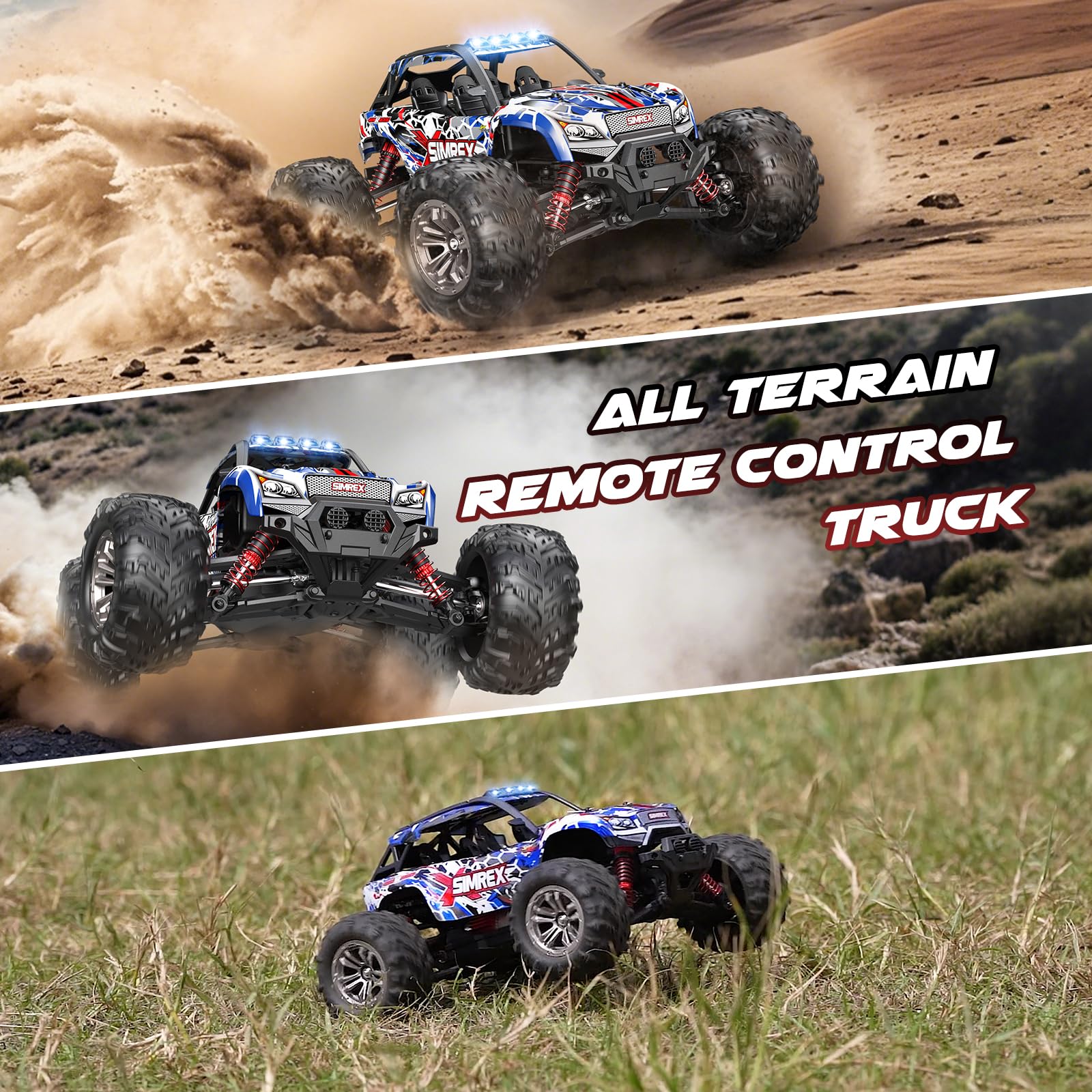 SIMREX 1:16 Scala All-Terrain macchina telecomandata, 36 km/h, 4WD con 2.4GHz Telecomando, RC Auto con Batteria Ricaricabile, Regalo per 6+ anni bambini e adulti
