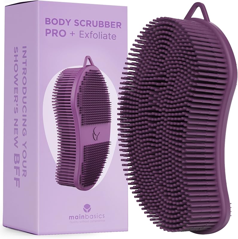 Escova de banho corporal de silicone MainBasics, dupla face, roxa