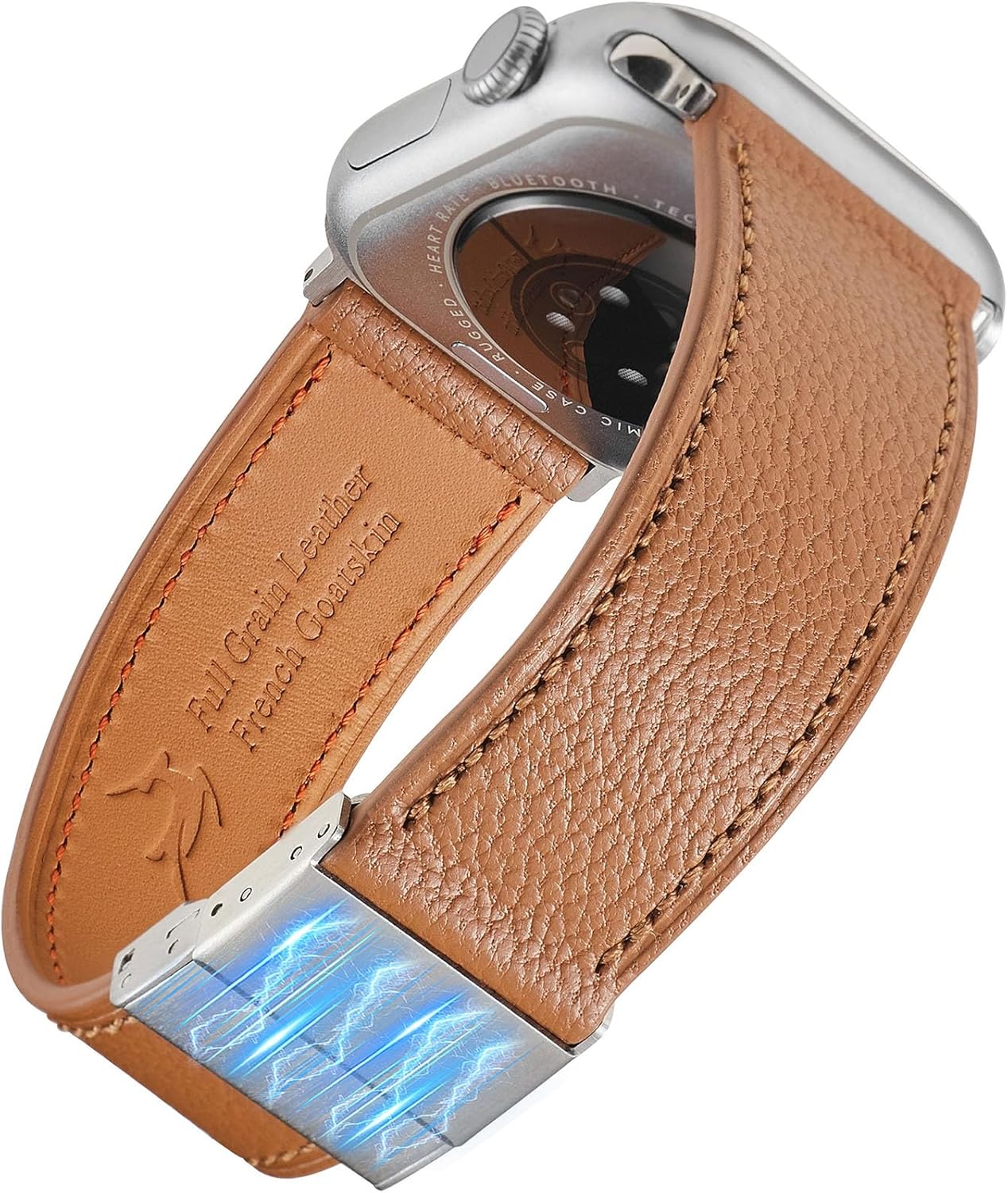 French Goatskin Leather Watch Band with Magnetic Buckle for Apple Watch Series 11 10 9 8 7 6 5 4 SE 1 2 3 for Women & Men, Leather Band for iWatch 38mm 40mm 41mm 42mm 44mm 45mm 46mm 49mm