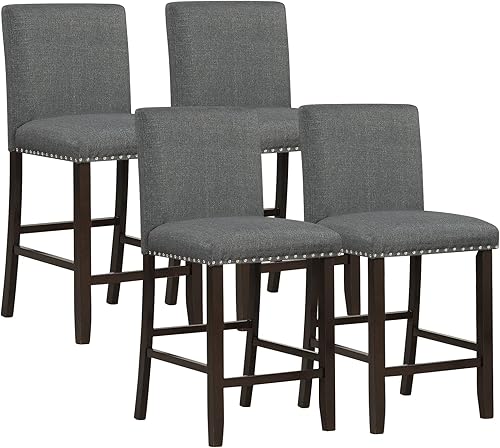 Miniatura 10 de GOFLAME Juego de 2 taburetes de bar tapizados de 25.5 pulgadas de altura de mostrador, sillas de bar de cuero de PVC, sillas de desayuno sin brazos