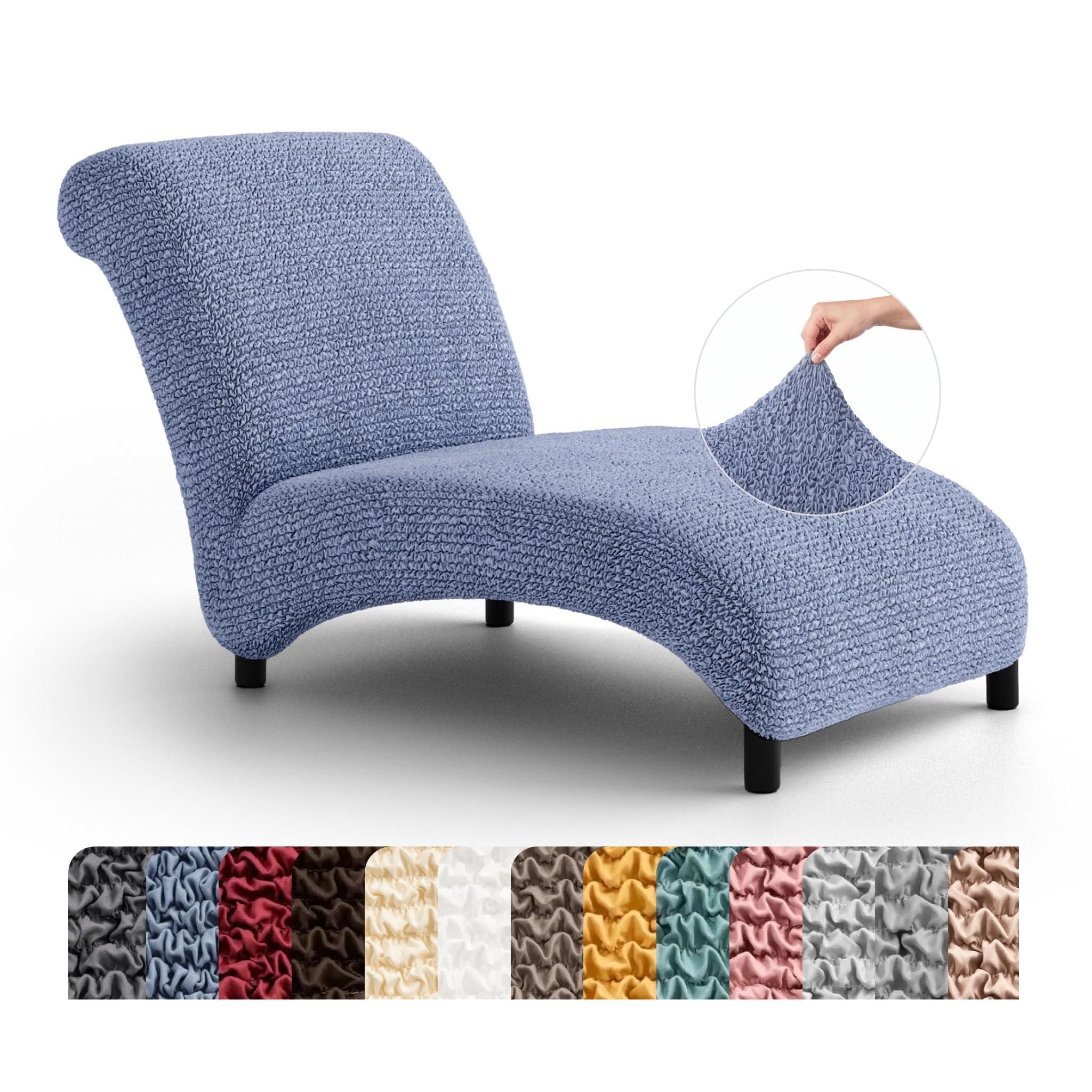 Mamma Mia Covers PAULATO BY GA.I.CO. Stretch Chaise Lounge Slipcover 1-Piece Non-Slip – Soft Elastic Lounge Chair Covers – Furniture Protector Washable - Blue (Without Armrest 24"-40" Wide)