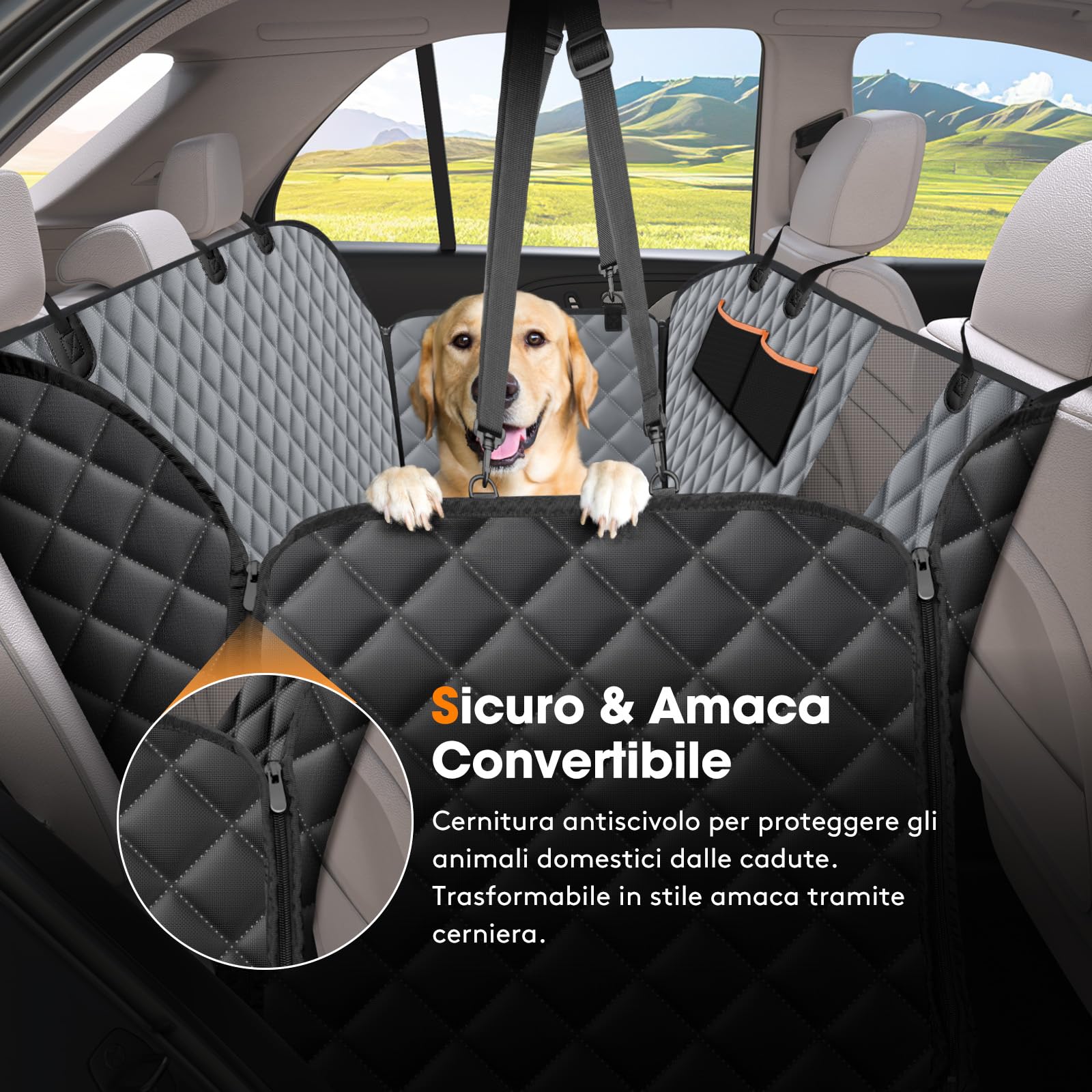 JOEJOY Coprisedile Auto per Cani Coprisedili Posteriore per Cani Telo Auto per Cani Telo Coprisedile Posteriore Cane Copertura Antigraffiato e Antiscivolo Panno Oxford Grigio