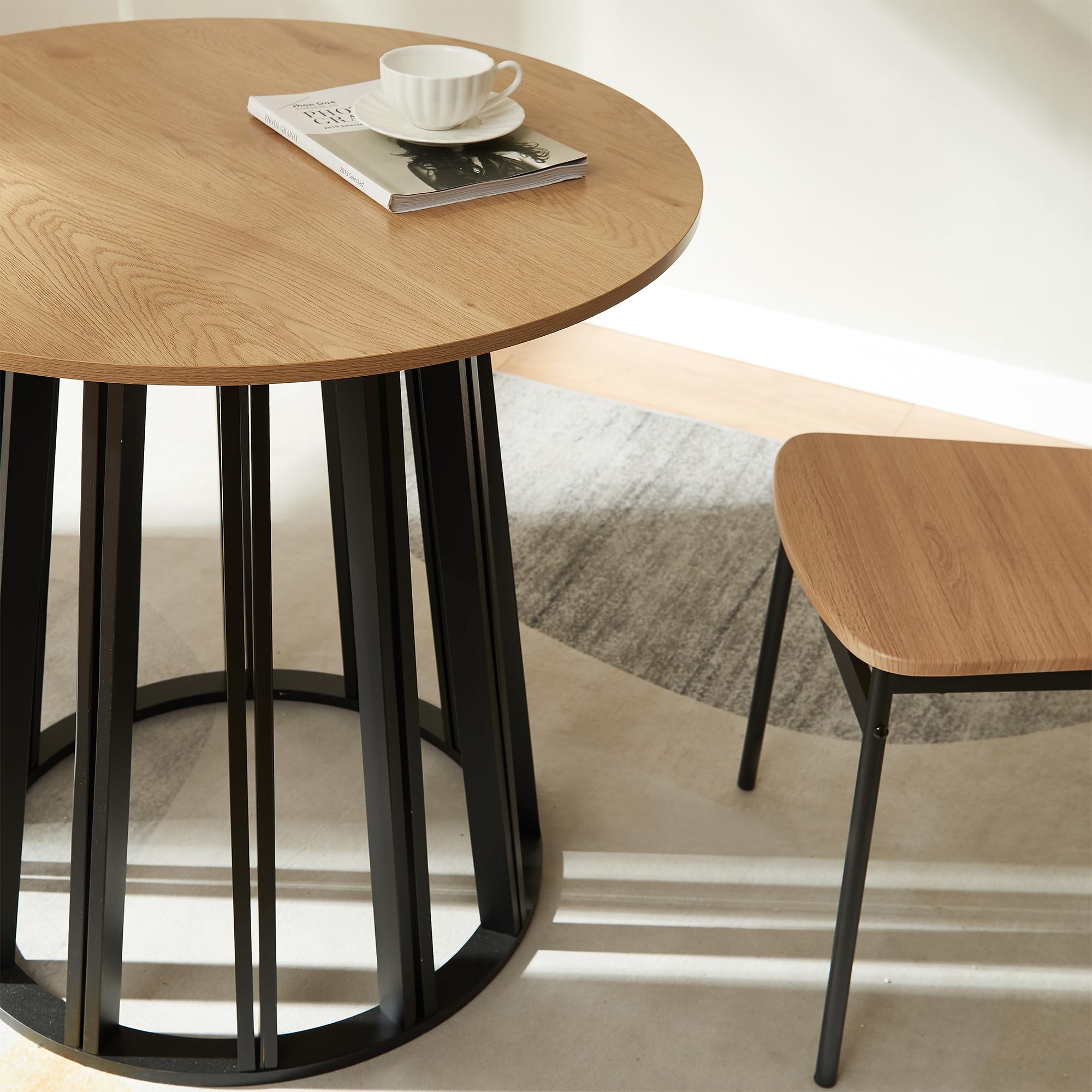[en.casa] Tavolo Rotondo da Sala Pranzo Base Conica Tavolo Bistrot con Piano Rotondo (AxØ) 76x80 cm per Soggiorno Postazione di Lavoro Studio - Effetto Rovere/Nero