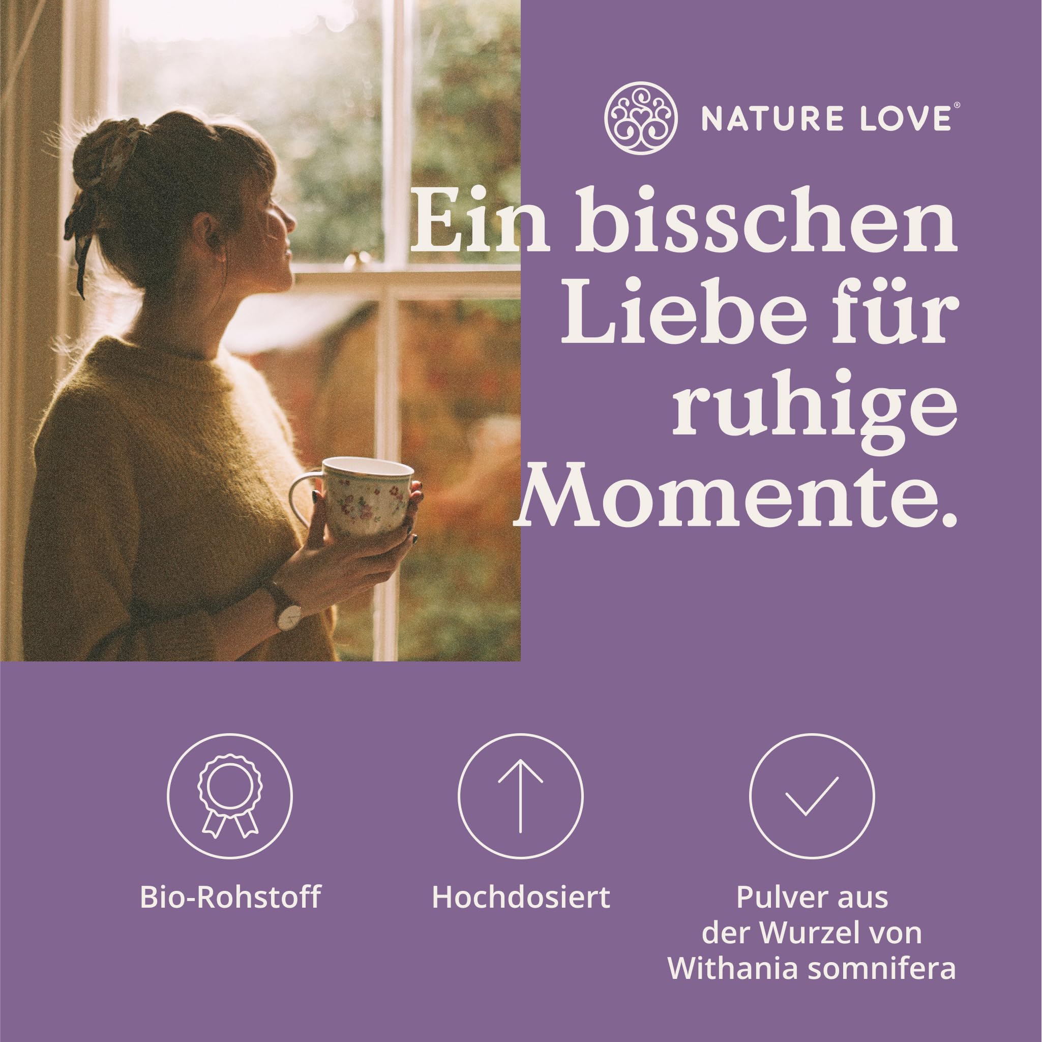 NATURE LOVE® Bio Ashwagandha - 240 Kapseln - Hochdosiert mit 1950mg je Tagesdosis - Hochwertiges indisches Ashwagandha - Laborgeprüft, vegan, in Deutschland produziert