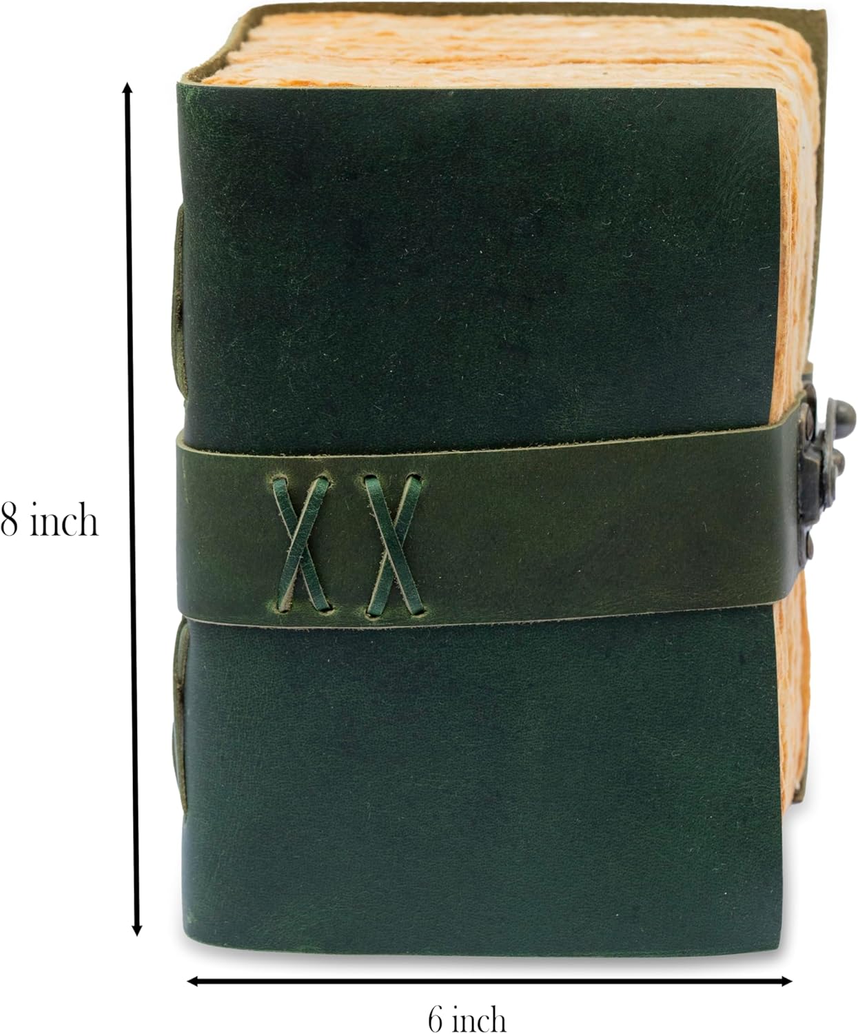 TUZECH 600 Page 8x6 Genuine Leather Bound Handmade Vintage Journal Notebook For Men & Women- Book Of Shadow Writing Notebook- Best Travel Journal Diary (Green, Side Lock)