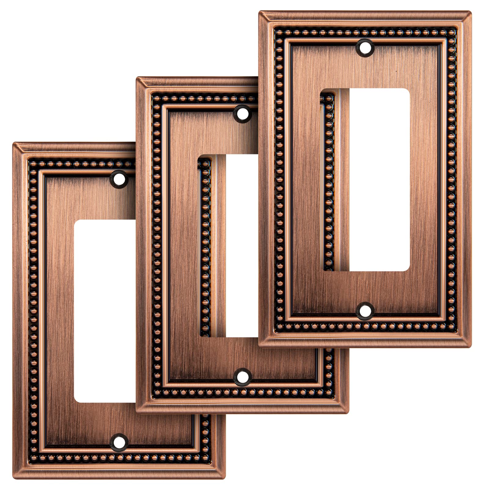 Henne Bery Sunken Pearls Heavy Duty Decorative Wall Plate Switch Plate Outlet Cover (Single Decorator, 3 Pack, Antique Copper)
