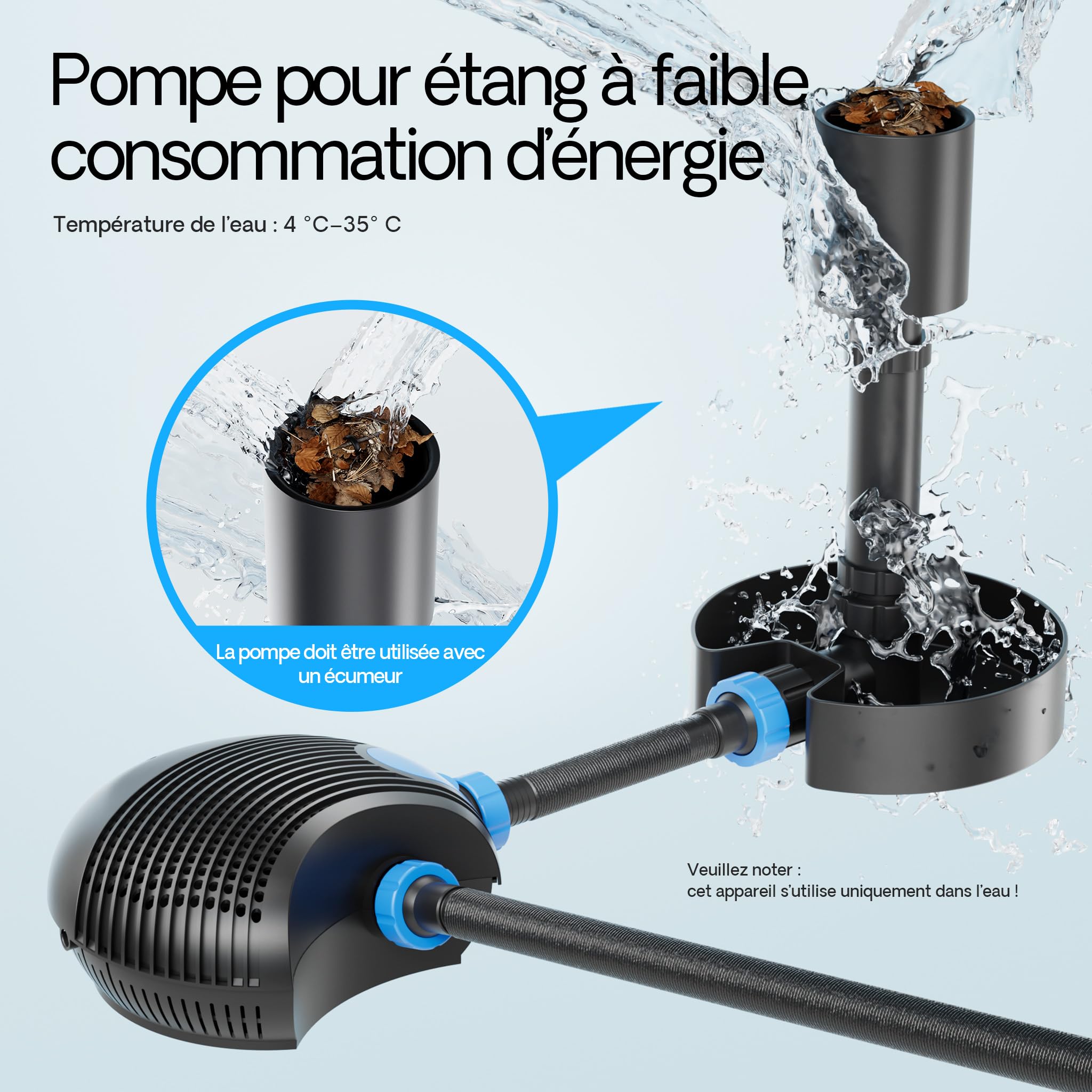 SunSun CTF-1200B Pompe de Bassin SuperECO - 353 x 400 x 170 mm - débit max. 12000 l/h / 100 W/refoulement max. 6,5 m - avec câble 10 m - Filtration Circulation Écumeur eau jardin étang