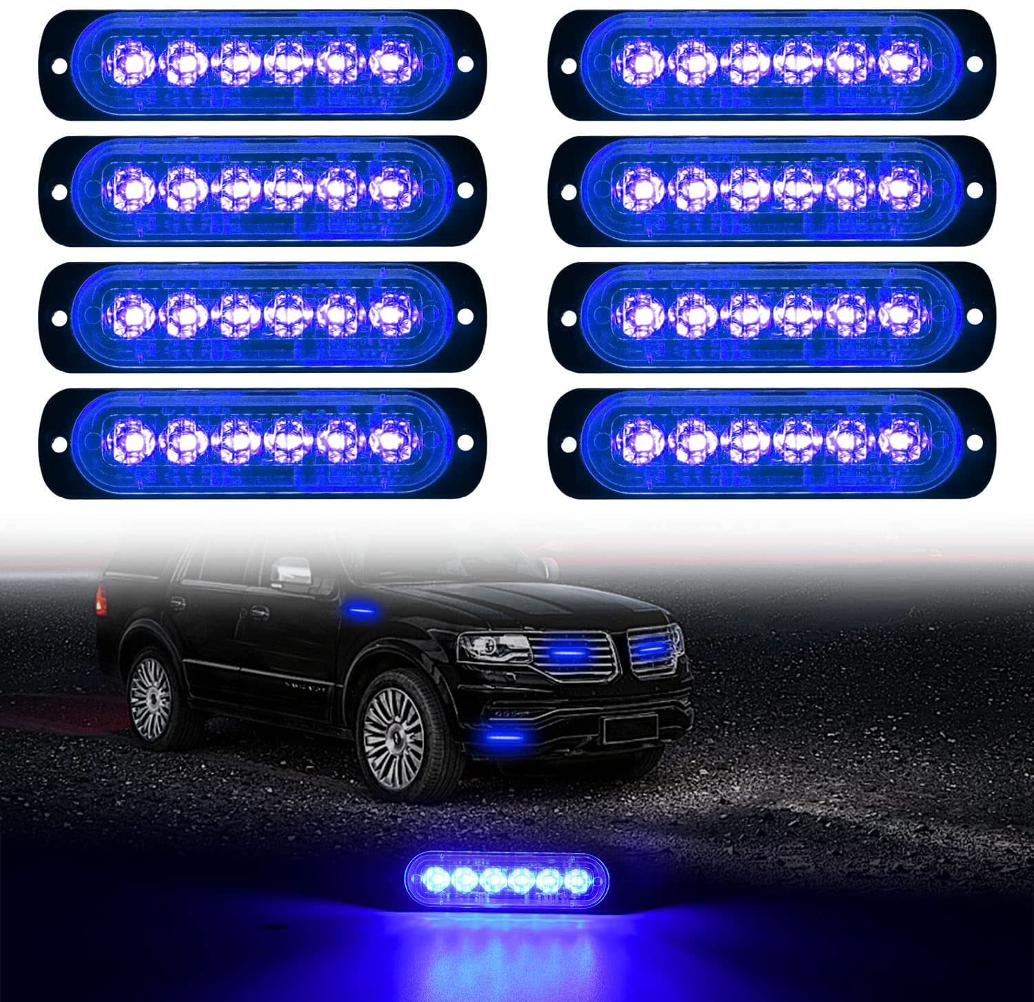 SHANJIALED Ultra-thin Side Lights, 8 pcs 6 LED Steady turn signal light LED Emergency Warning Light for Car Truck Van Off Road Vehicle ATV SUV Surface Mount 12V-24V (Blue)