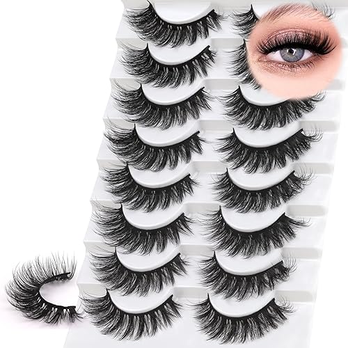 Miniatura 7 de Losha Pestañas Wispy de aspecto natural, 8 pares de pestañas postizas de banda transparente, hechas a mano, reutilizables, paquete de pestañas