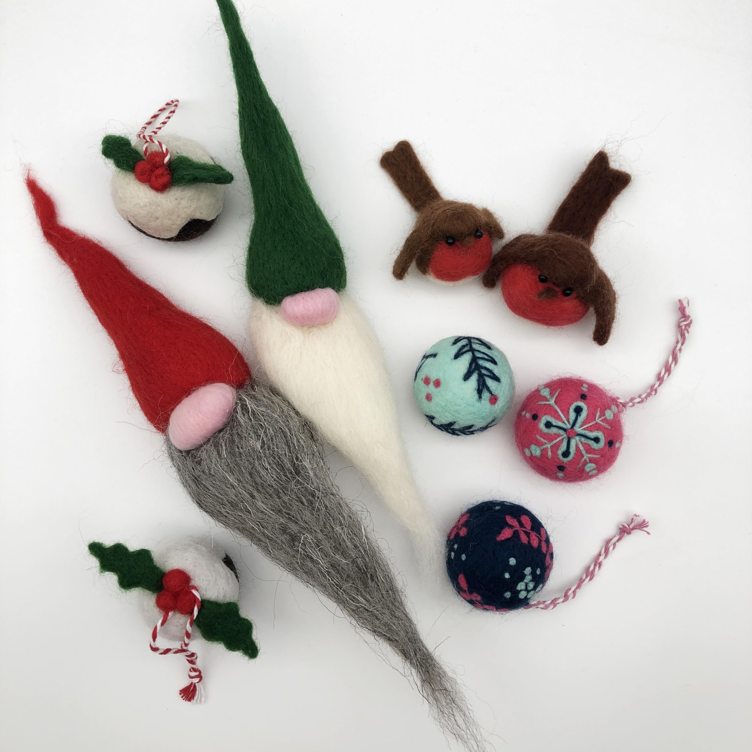 Bergin & Bath Needle Felting Bumper Kit - Christmas A Premium Adult Craft kit. Learn to Make a Robins, Christmas Puddings, Baubles and Scandi Gnomes.