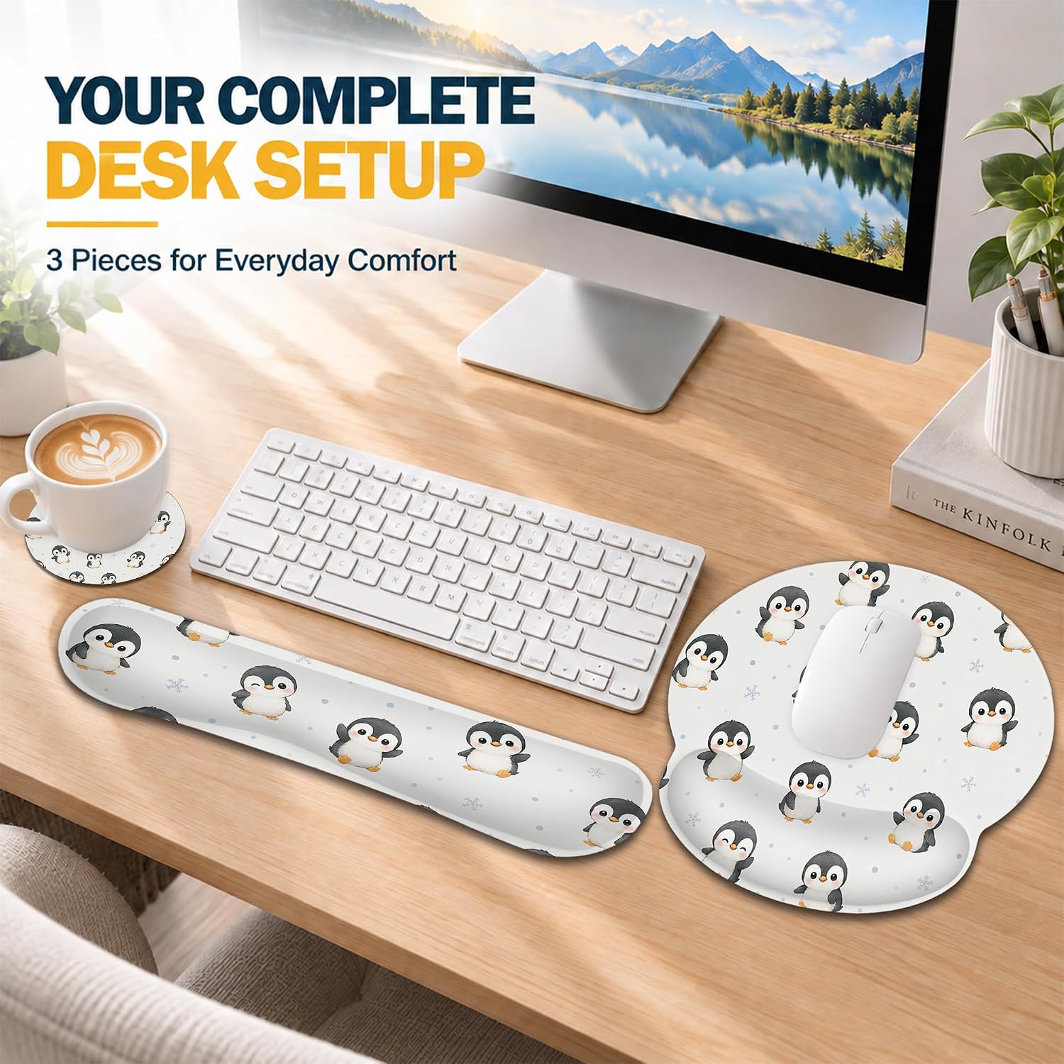 Cute Penguin Keyboard Wrist Rest and Mouse Pad Set with Matching Coaster image 5