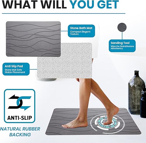 Miniatura 2 de Zest Of Moringa Tapete de piedra de baño de 25 x 17 pulgadas, tapete antideslizante de secado rápido para encimera de cocina y suelo de baño, tapete