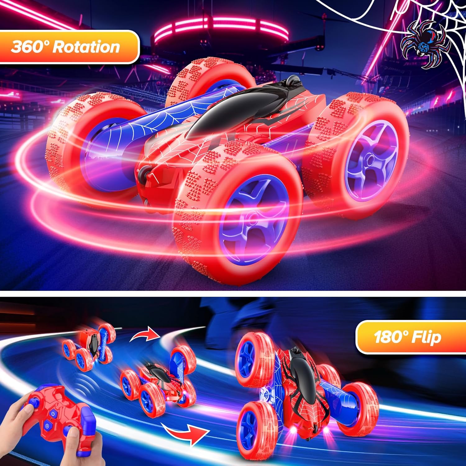 Excitobo Toys for Boys 4-6,360° Rotating 2.4GHz Fast Stunt Rechargeable 4WD Remote Control Car Boy Toys for Age 4-6 5-7 6-8,Outdoor Toy RC Car Gifts for Birthday Chritmas Halloween Easter Boys Girls