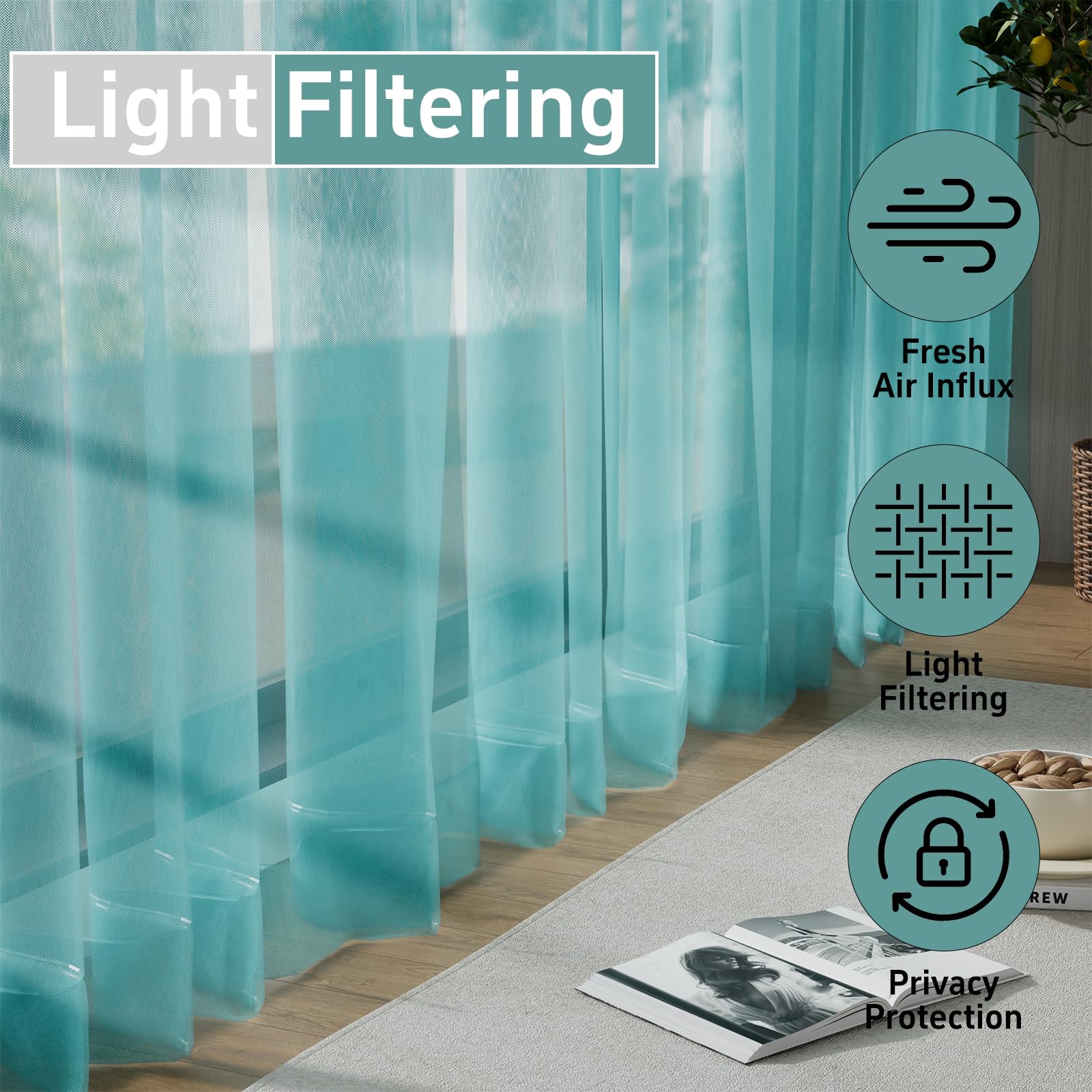 Pacok Teal Voile Curtains - Image 4