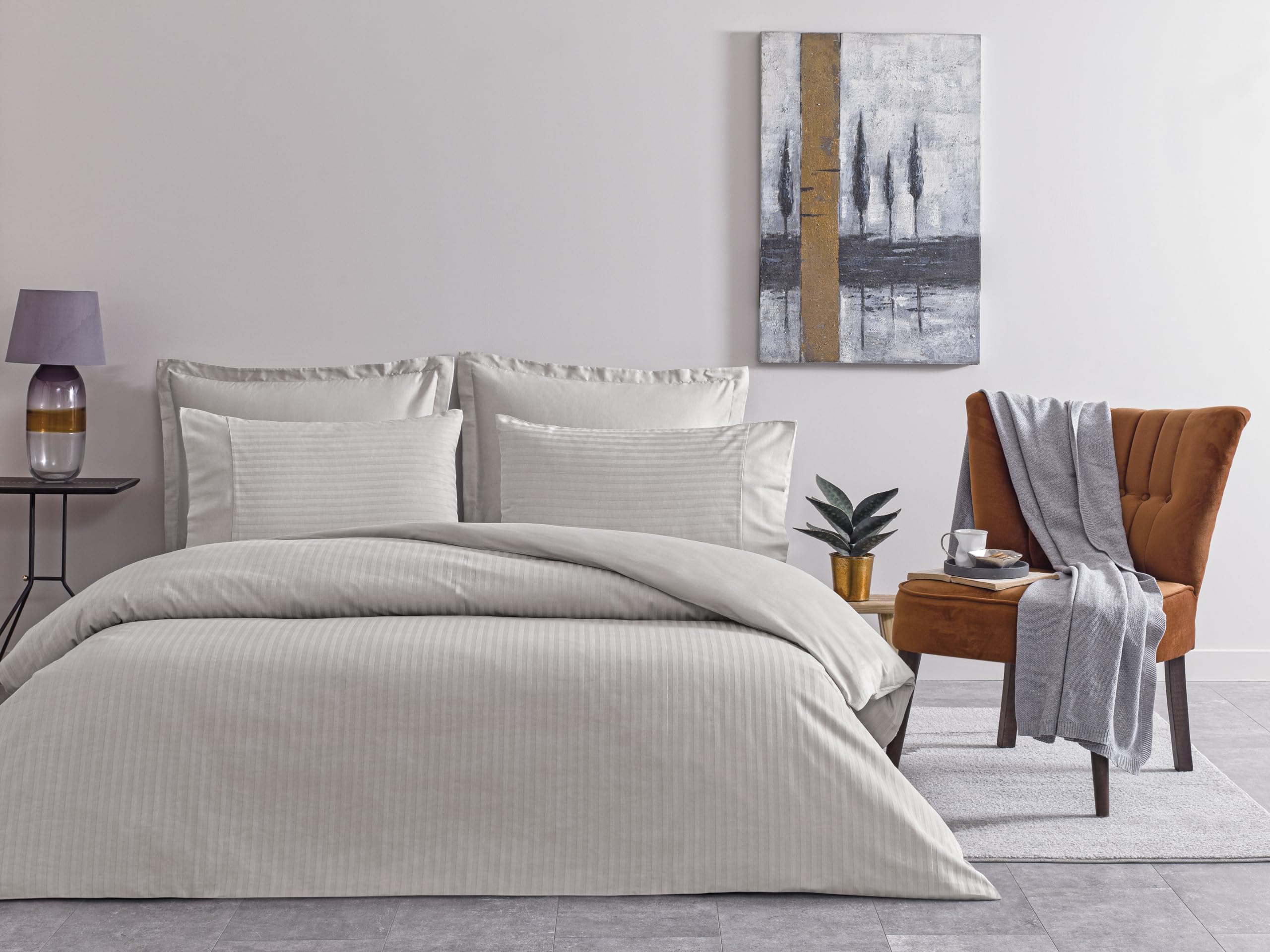 Premium Basic Nev.TK Stripe King Çift Kişilik Nevresim Takımı Gri