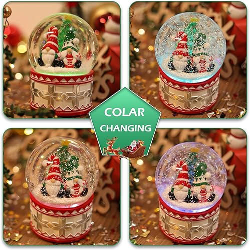 Miniatura 5 de Globos musicales de nieve de Navidad, gnomos de Navidad, globo de nieve con 8 canciones que cambian de color, funciona con pilas, caja de música