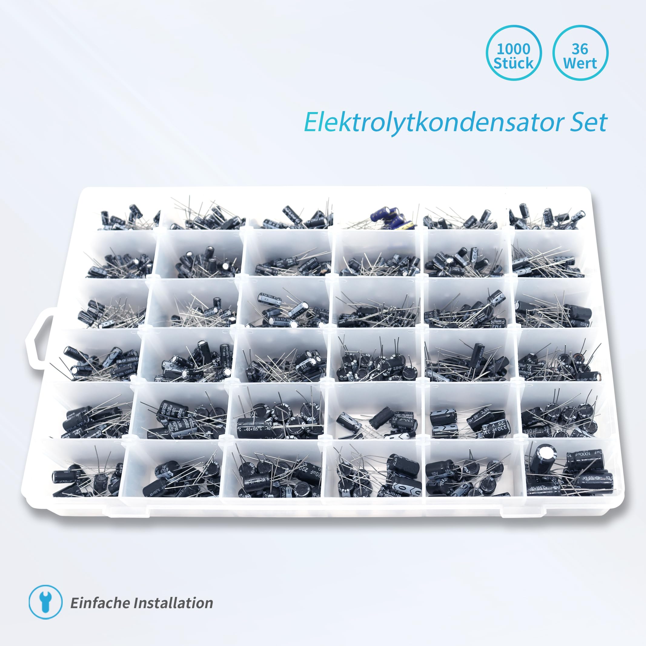 36 wert 1000 Stück Elektrolytkondensator Set, Aluminium Kondensatorbank, Einschließlich Modellnumme 0.1 uF - 1000 uF, 10 V, 16 V, 25 V, 35 V, 50 V (36 Wert 1000 Stück)