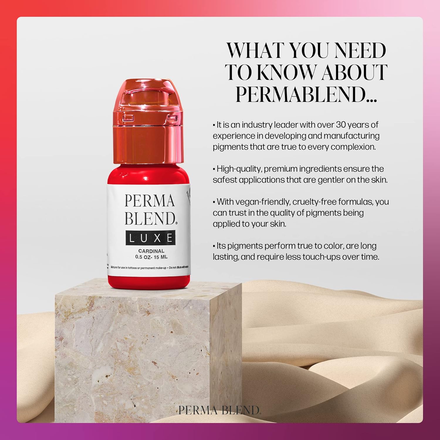 Perma Blend Luxe - Cardinal - Vegan Lip Tattoo Ink - Vibrant, True Red Microblading Pigment - for Lip Blush & Permanent Makeup - Cruelty-Free (0.5 oz)