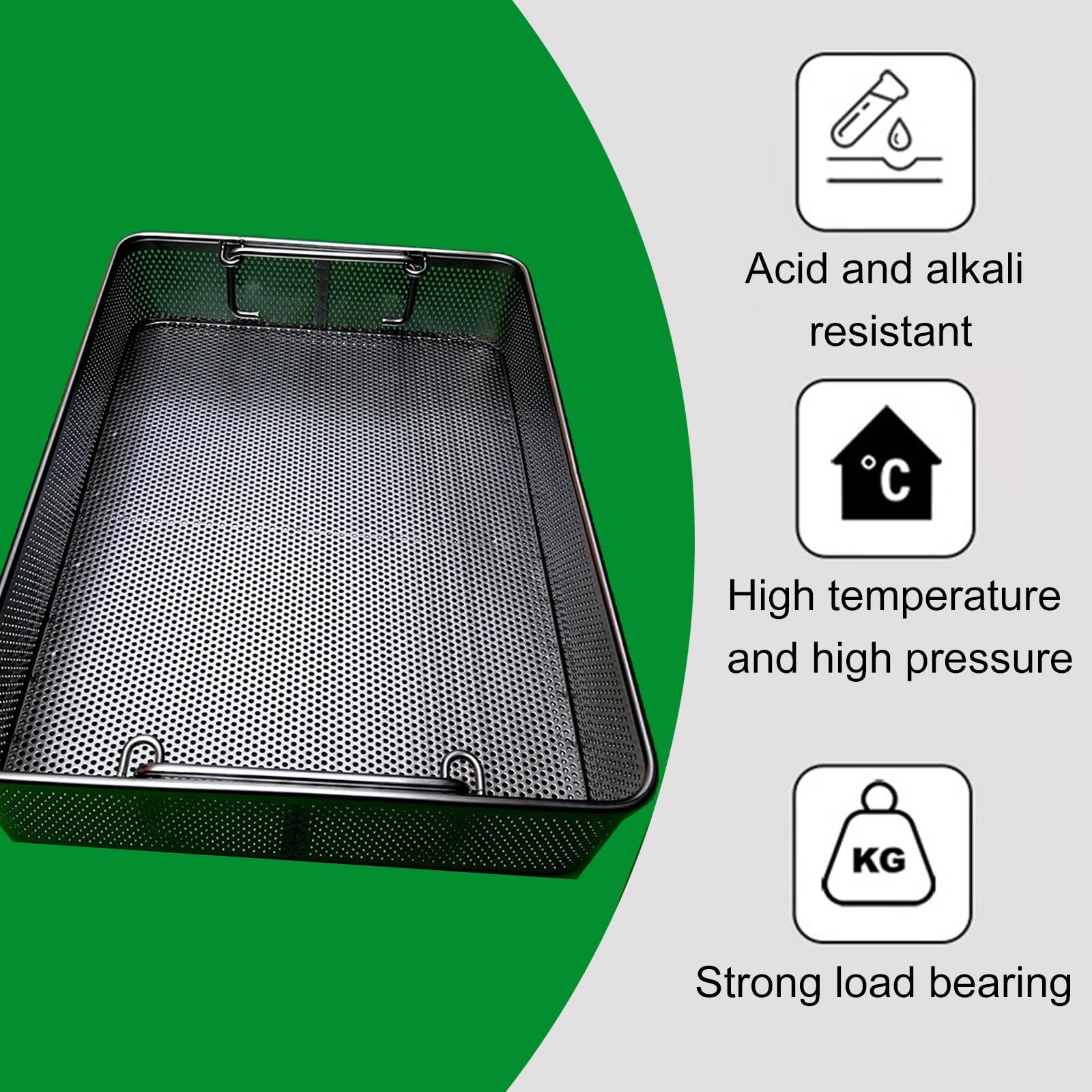 Cesta Esterilización Acero Inoxidable 304 Perforada 2mm Instrumentos Médicos | Acero inoxidable 304, perforación completa de 0,08 pulgadas para seguridad.(17.7in*13.4in*2.8in)
