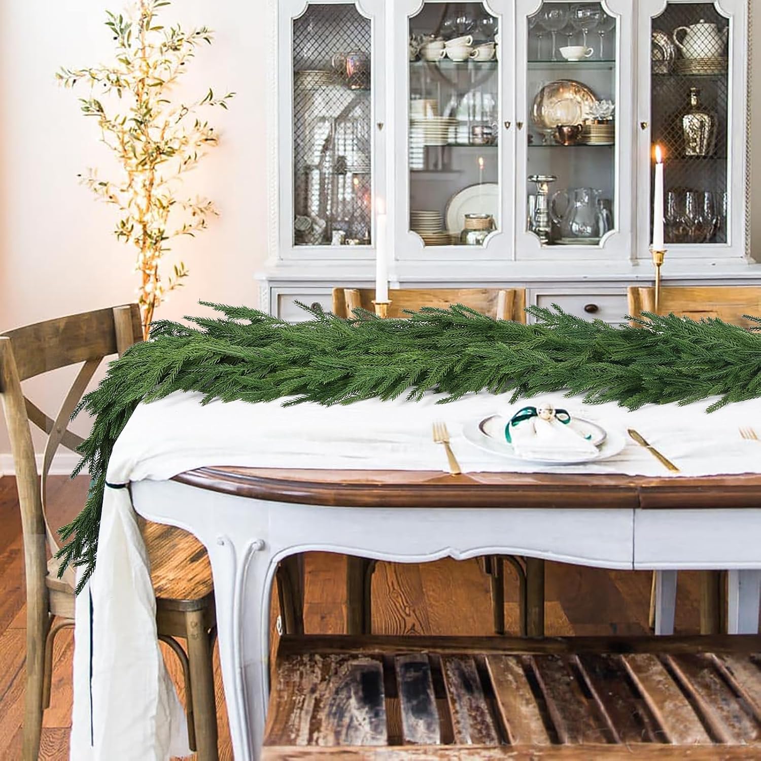 Christmas Norfolk Pine Garland, Artificial Greenery Garlands Norfolk Pine Leaves Real Touch Christmas Garland for Holiday Mantle Fireplace Table Home Decor (Dark Green, 6 FT) - Image 5