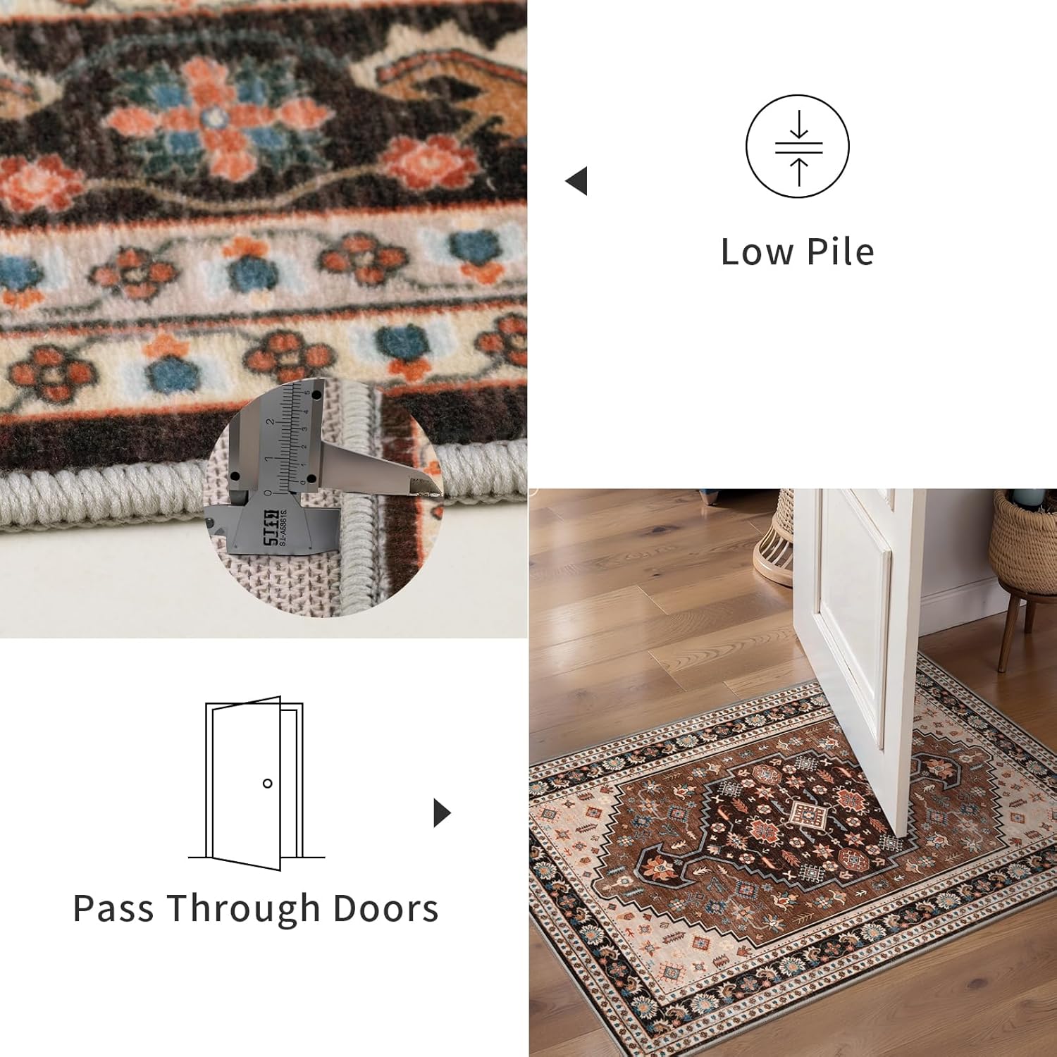Tangsoo Vintage 2x3 Entry Rug,Small Washable Indoor Door Rug for Entryway,Brown Beige Non-Slip Rubber Backing Throw Mat Soft Low Pile Carpet for Front Porch Entrance Kitchen