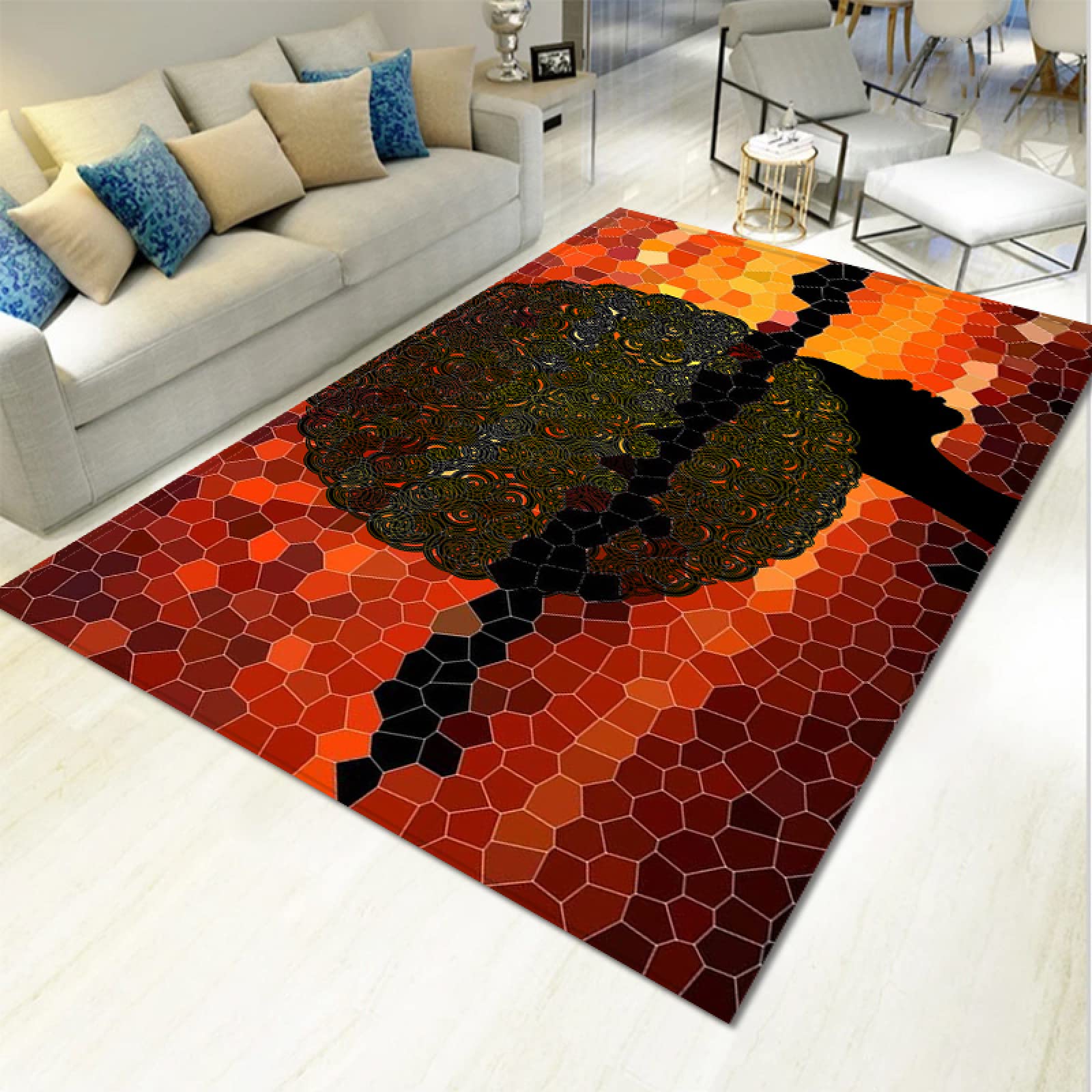 Outdoor Teppich Rote Mädchengeometrie Schmutzfangmatte Polyester Verdicken Fußmatte Außen Innen rutschfest Fussmatte Weich Fussmatten Haustür Waschbar Fussabtreter Aussenbereich Türmatte 100x120cm